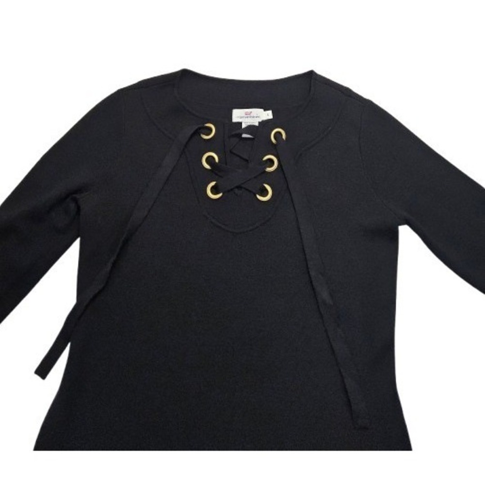 Vineyard Vines Wool Dress Sz S / 6 Sweater Black Merino Coastal Sailor Tunic Top - Picture 2 of 6